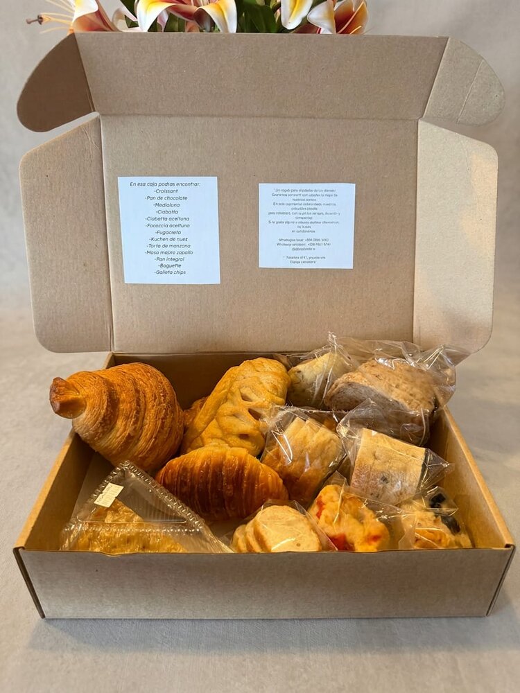 Box de muestras Espiga para negocios: croissant, pan de chocolate, medialuna, ciabatta, focaccia y más