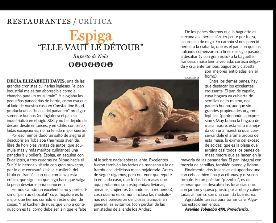 Critica gastronomica de Espiga por Ruperto de Nola: Elle vaut le detour, vale la pena desviarse para conocerla